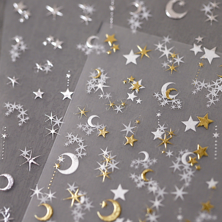 NailMAD Gold Silver Star Nail Art Stickers Adhesive Embossed Moon Star Metal Color Sticker Decals M344
