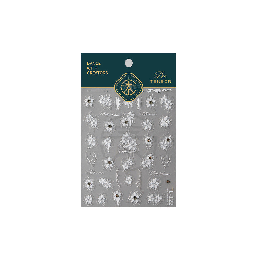 NailMAD Nail Art Stickers Adhesive Slider Embossed Flower with Rhinestones Sticker Decals TL122 - Nail MAD