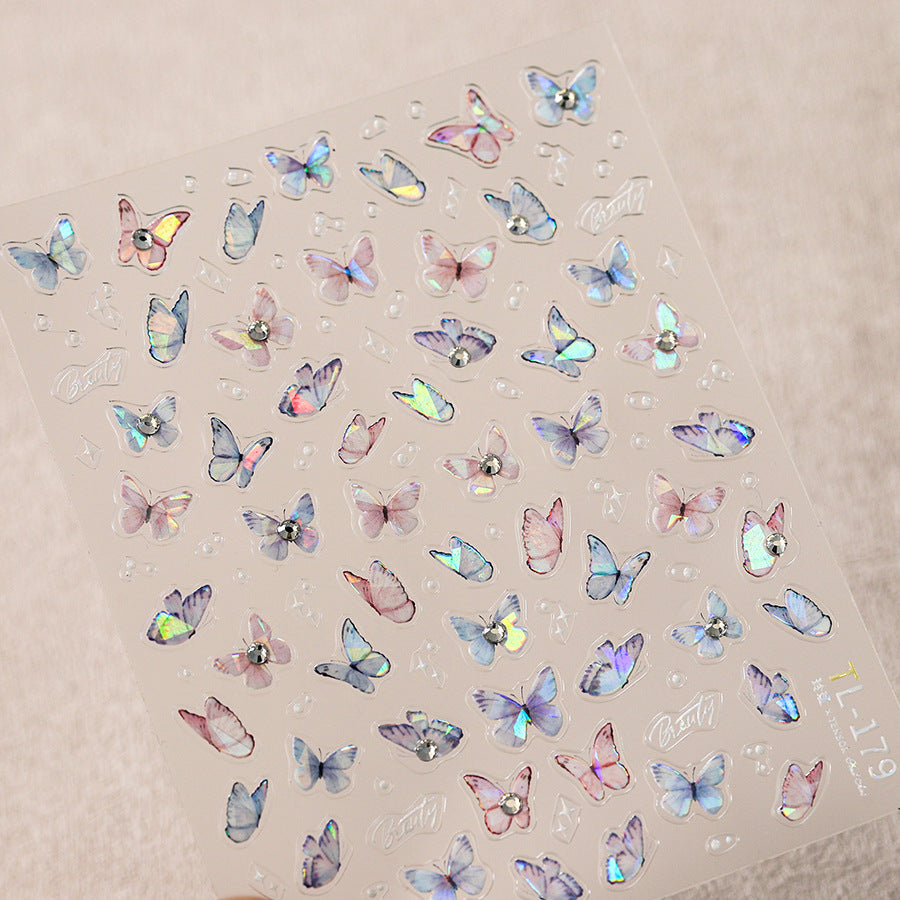 NailMAD Aurora Shell Light Nail Art Stickers Adhesive Watercolor Butterfly Sticker Decals TL179