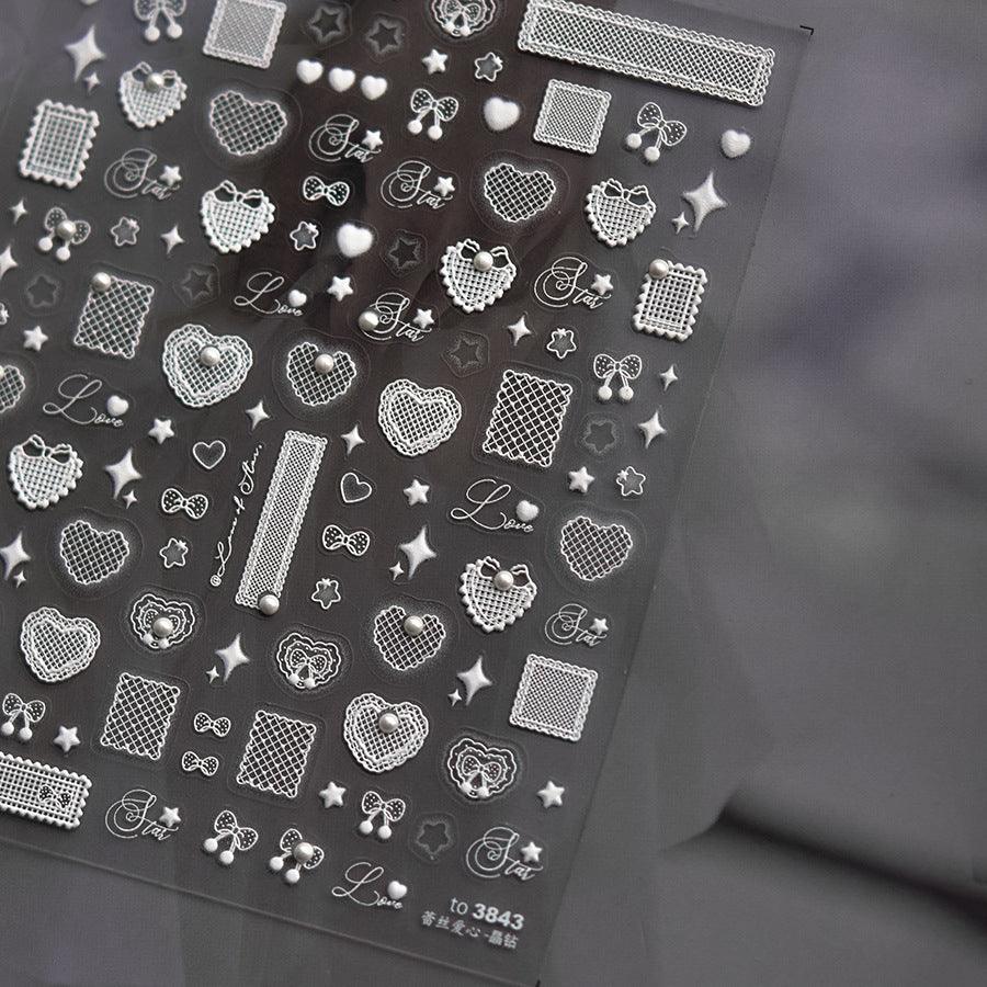 Lace Heart Nail Art Stickers Adhesive Embossed Hollow Love Decals to3843