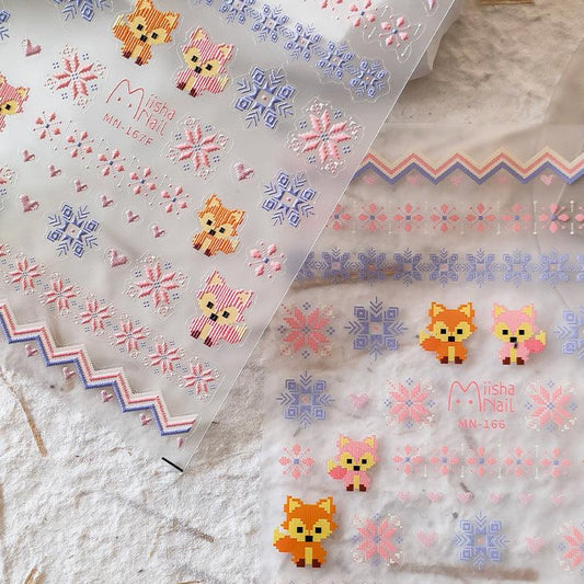 Tensor Nail Art Stickers Cute Fox Embossed Sticker Decals - Nail MAD