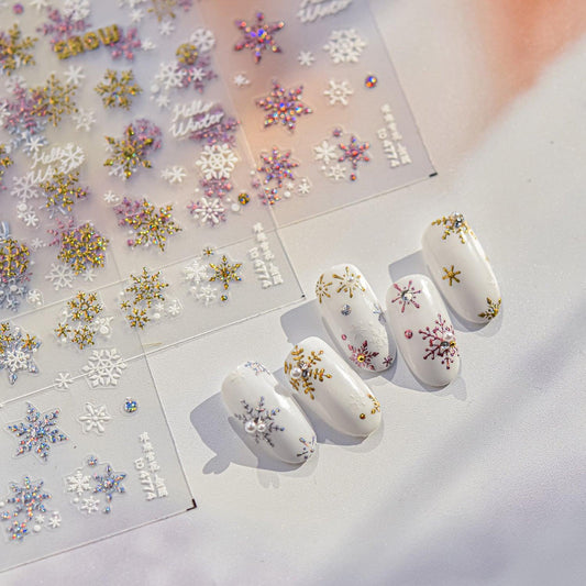 Shiny Glitter Snowflake Nail Art Stickers Adhesive Embossed Gold Snowflake Sticker Decals to4774