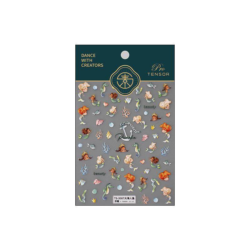 Marine Life Nail Art Stickers Adhesive Slider Embossed Mermaid Sticker Decals TS3086 - Nail MAD