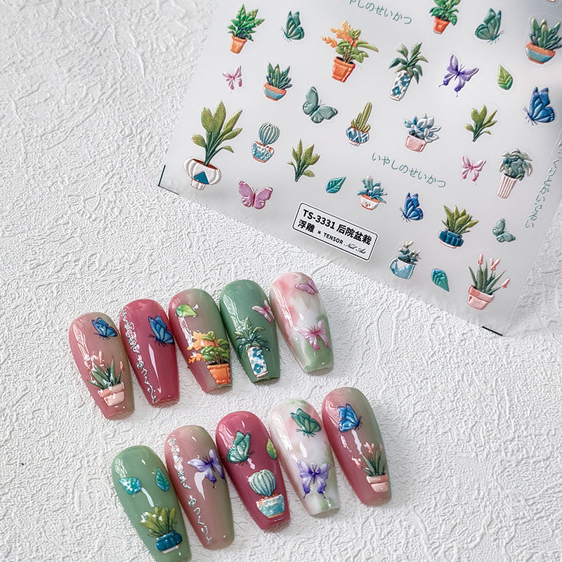 NailMAD Nail Art Stickers Adhesive Slider Embossed Cactus Sticker Decals TS3330 - Nail MAD