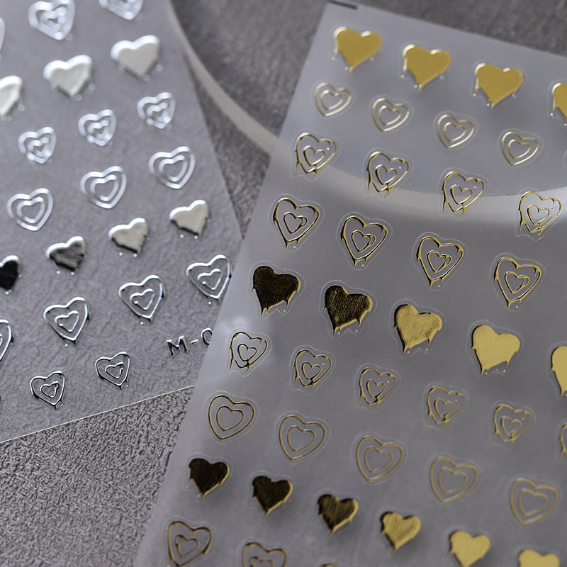 NailMAD Nail Art Stickers Adhesive Slider Gold Silver Heart Shape Embossed Sticker Decals M069 - Nail MAD