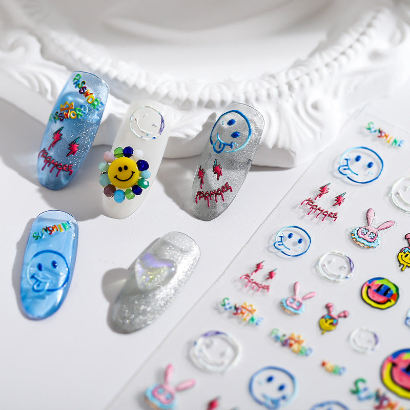NailMAD Nail Art Stickers Adhesive Slider Cheeky Smile Face Embossed Sticker Decals - Nail MAD