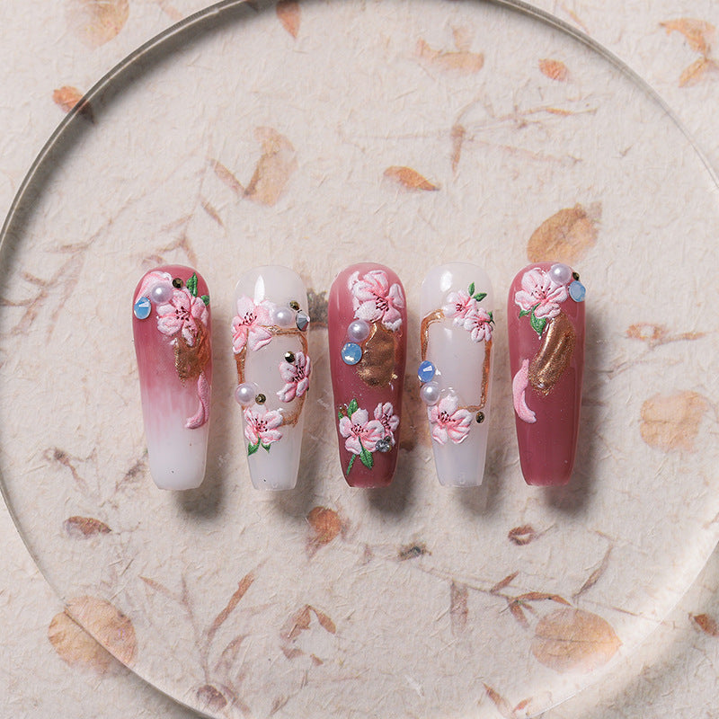 Tensor Nail Art Stickers Sakura Embossed Sticker Decals - Nail MAD