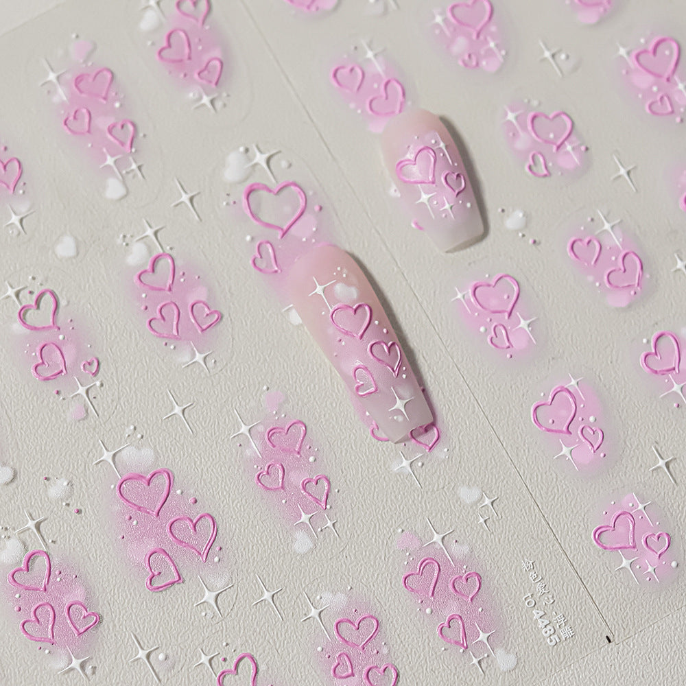 Pink Heart Shape Nail Art Stickers Love Heart Adhesive Embossed Sticker Decals to4453