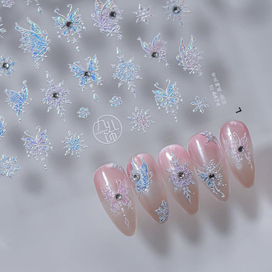 Snowflake Butterfly Nail Art Stickers Adhesive Embossed Sticker Decals to4472