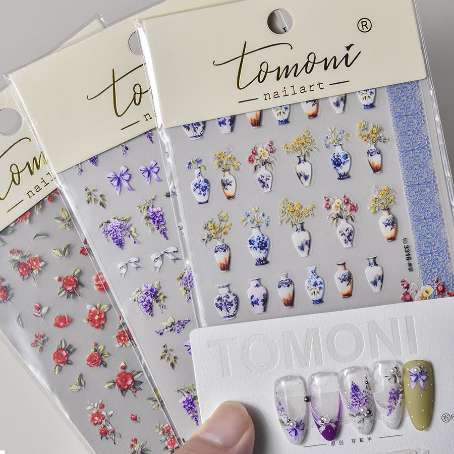 NailMAD Nail Art Stickers Lavender Flower Adhesive Embossed Wisteria Rose Sticker Decals to3309