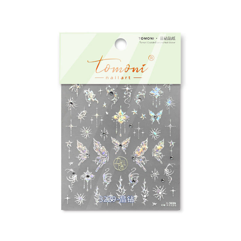 Aurora Shell Light Nail Art Stickers Adhesive Embossed Butterfly Sticker Decals to3229