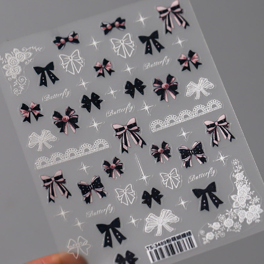 NailMAD Nail Art Stickers Adhesive Slider Embossed Bowknot Lace Sticker Decals TS3489 - Nail MAD