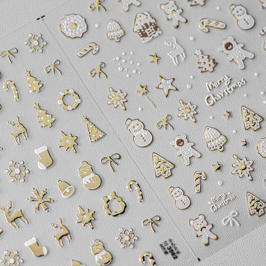 Gingerbread Nail Art Stickers Adhesive Embossed Xmas Snowman Sticker Decals to3556