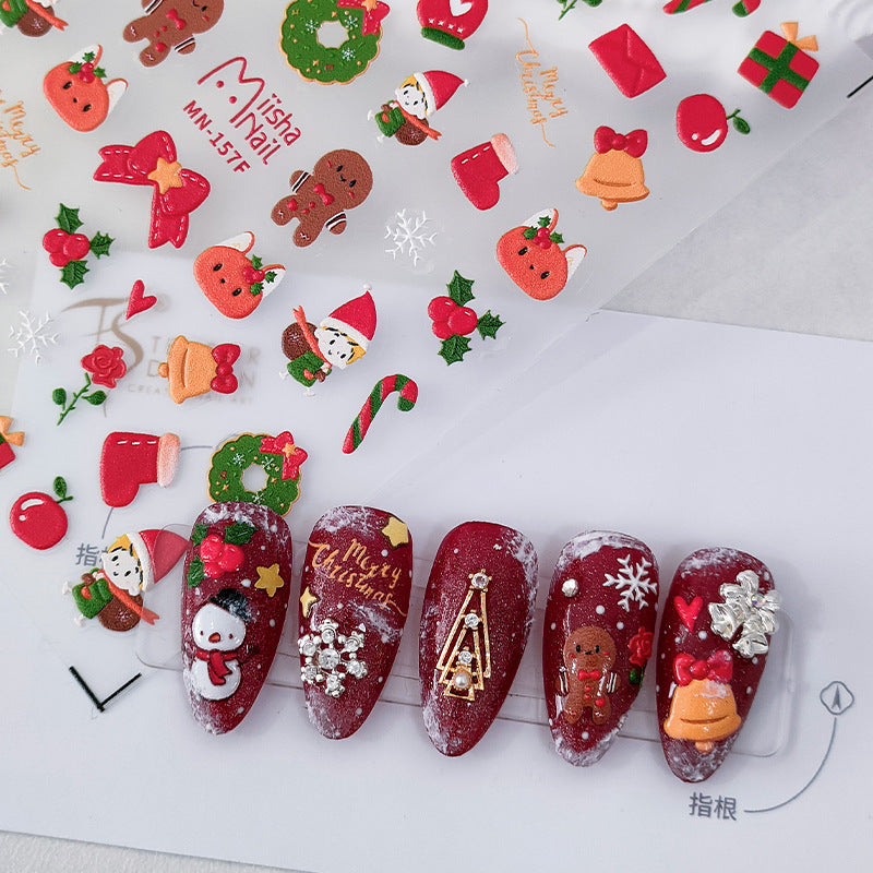 Tensor Nail Sticker Embossed Ginger Bread Men Xmas Sticker Decals - Nail MAD