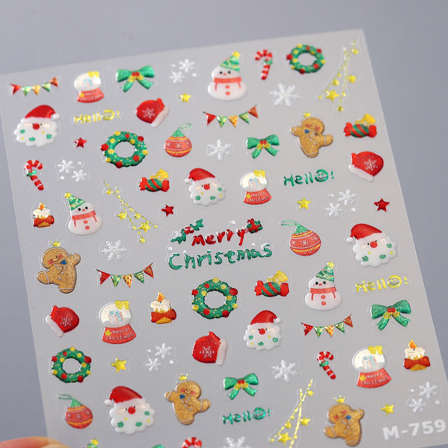 Xmas Tree Nail Art Stickers Adhesive Embossed Snowflake Sticker Decals M741