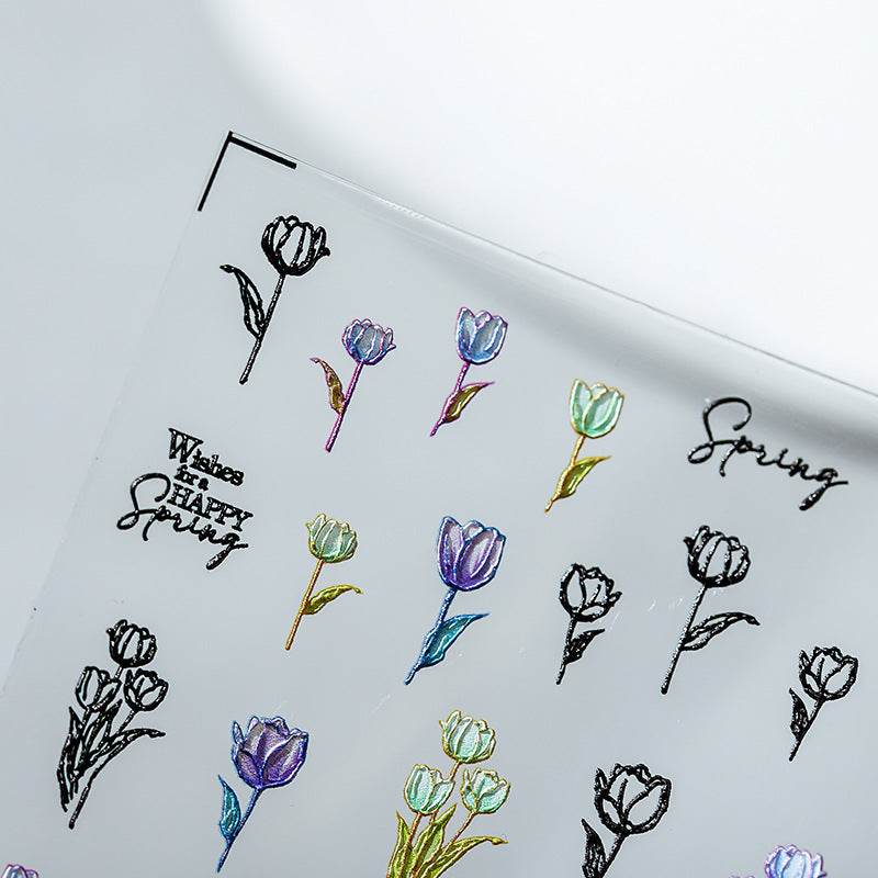 Tensor Nail Stickers Embossed Tulip Flowers TS1371 - Nail MAD
