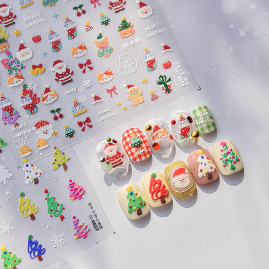 Christmas Nail Art Sticker Santa Claus Snowman Adhesive Embossed Nail Sticker Decals - Nail MAD