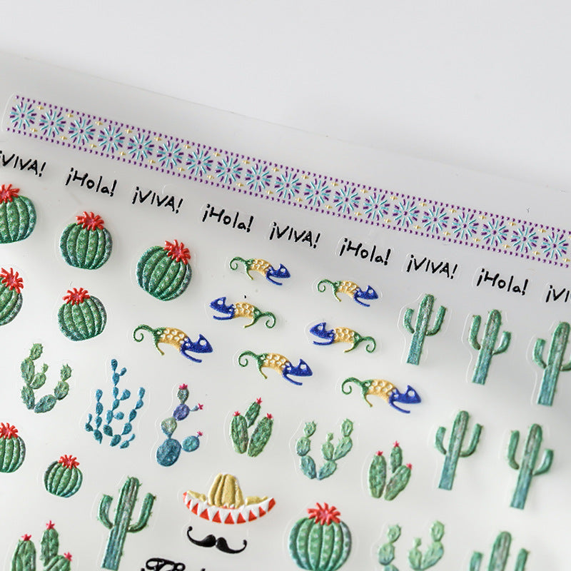 NailMAD Nail Art Stickers Adhesive Slider Embossed Cactus Plant Sticker Decals TS2183 - Nail MAD