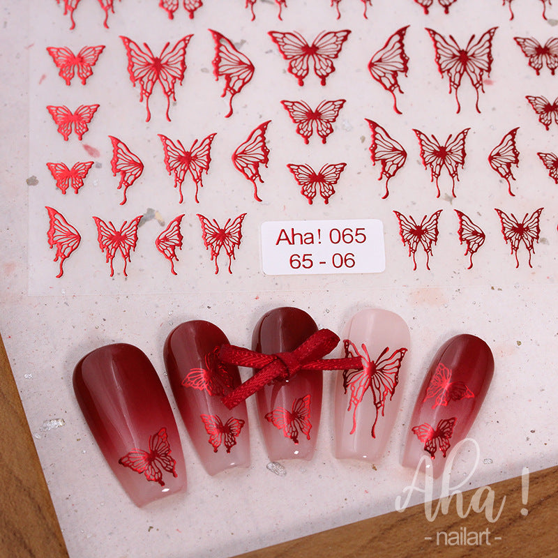 Metal Color Nail Art Stickers Sticker Decals Love Heart Bowknot  Adhesive 3D Decals Aha