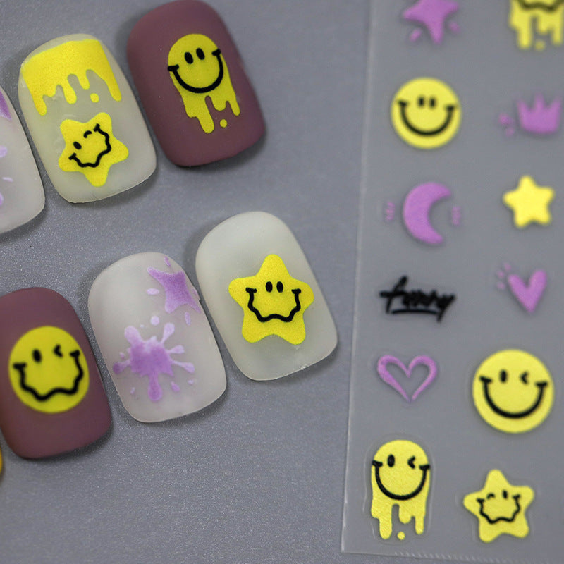 NailMAD Nail Art Stickers Adhesive Slider Smile Face Embossed Sticker Decals - Nail MAD