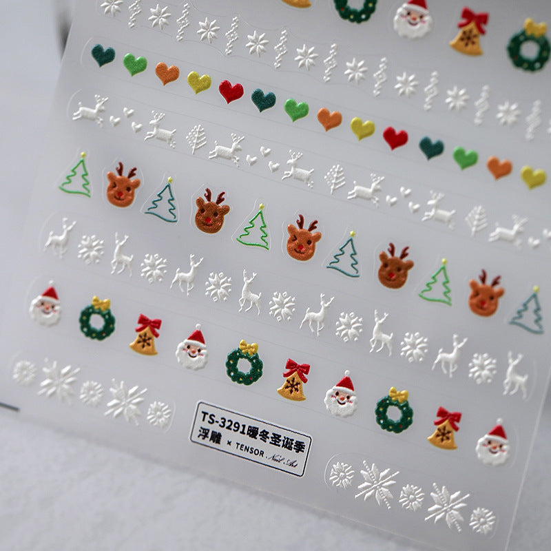 Tensor Nail Stickers Embossed Christmas Tree Snowman TS3290 - Nail MAD