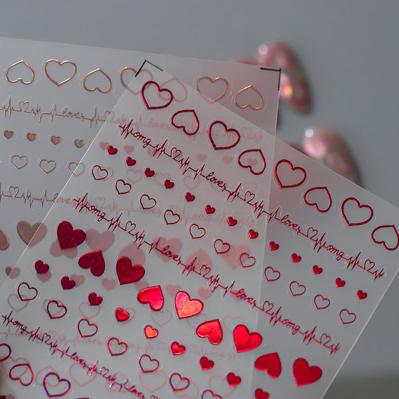 Tensor Nail Art Stickers Red Heart Embossed Sticker Decals - Nail MAD