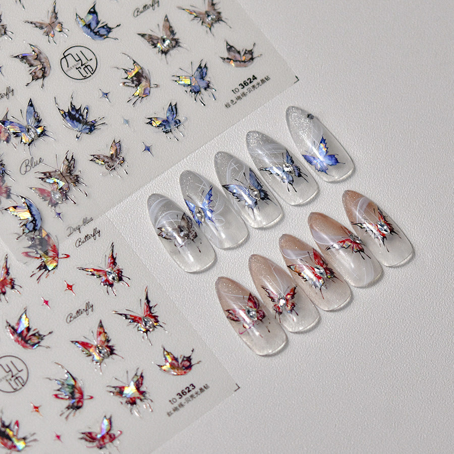 NailMAD Butterfly Snowflake Nail Art Stickers Adhesive Embossed Colorful Wings with Beads Sticker Decals to3622