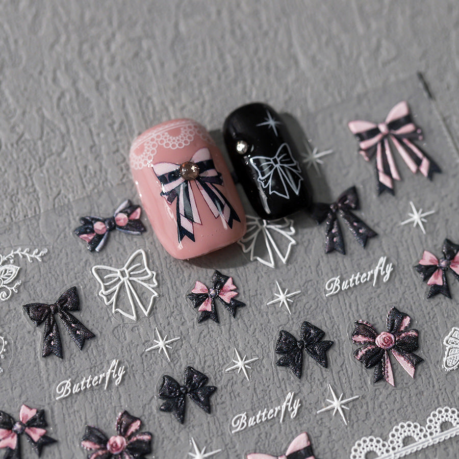 NailMAD Nail Art Stickers Adhesive Slider Embossed Bowknot Lace Sticker Decals TS3489 - Nail MAD