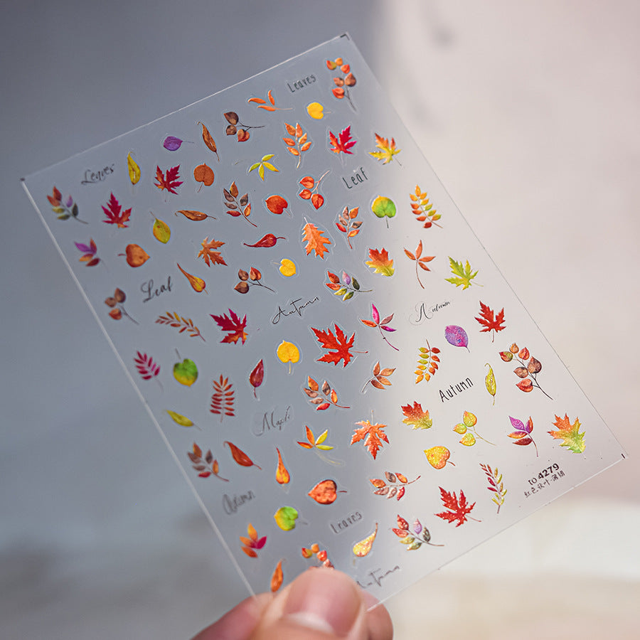 Maple Leaf Nail Art Stickers Ginkgo Leaf  Adhesive Embossed Sticker Decals to4275