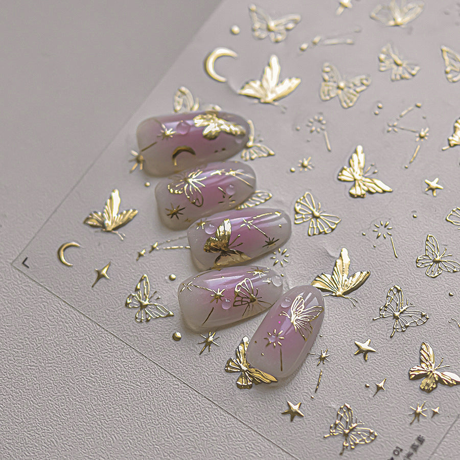 Metal Gold Butterfly Nail Art Stickers Star Moon Design Adhesive Embossed Sticker Decals to3897