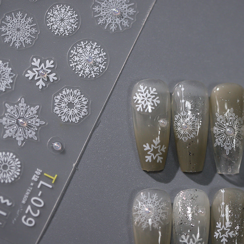Tensor Nail Stickers Embossed Christmas Snowflake with Pearls TL029 - Nail MAD