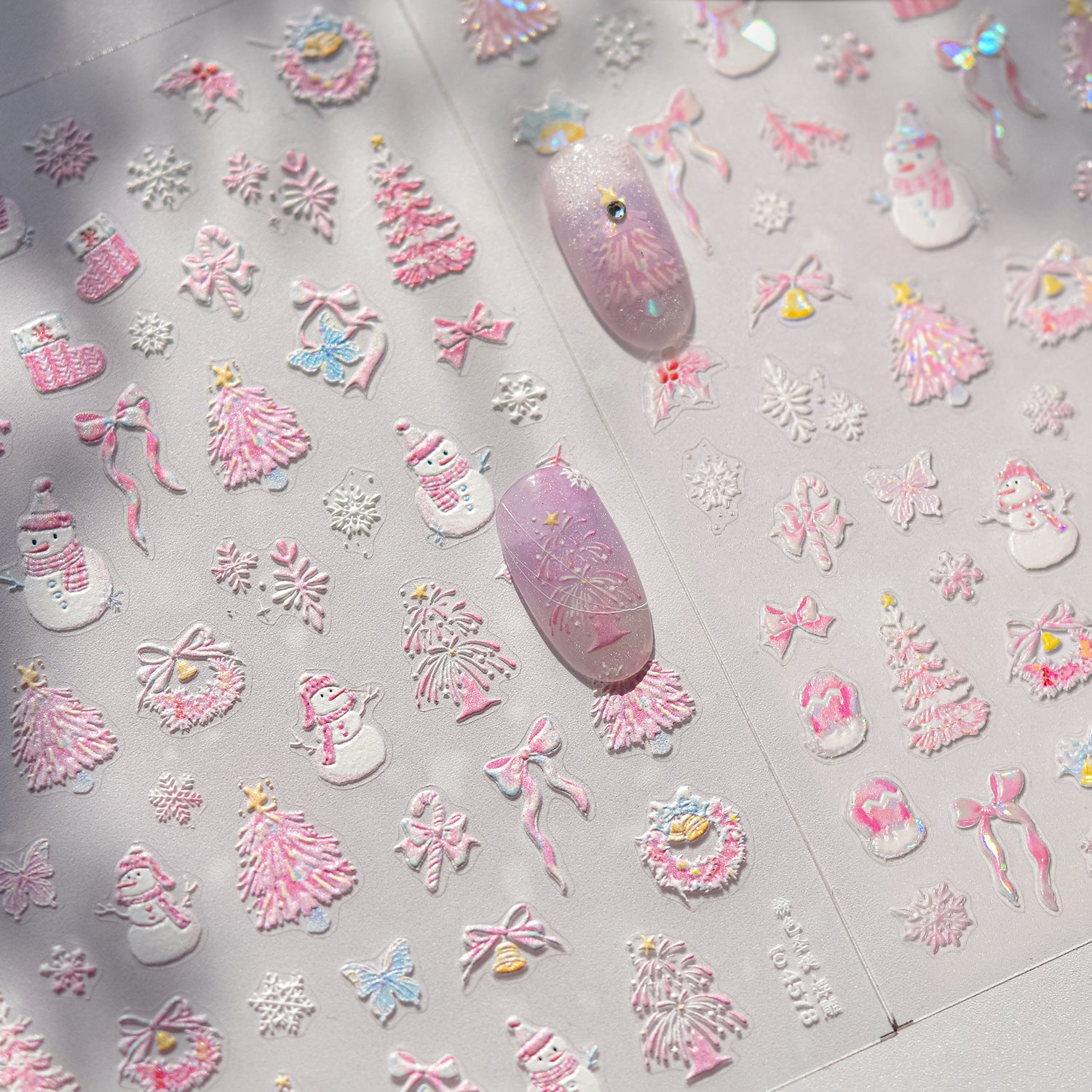 Pink Snowman Nail Art Stickers Adhesive Winter Snowflake Embossed Sticker Decals to4578