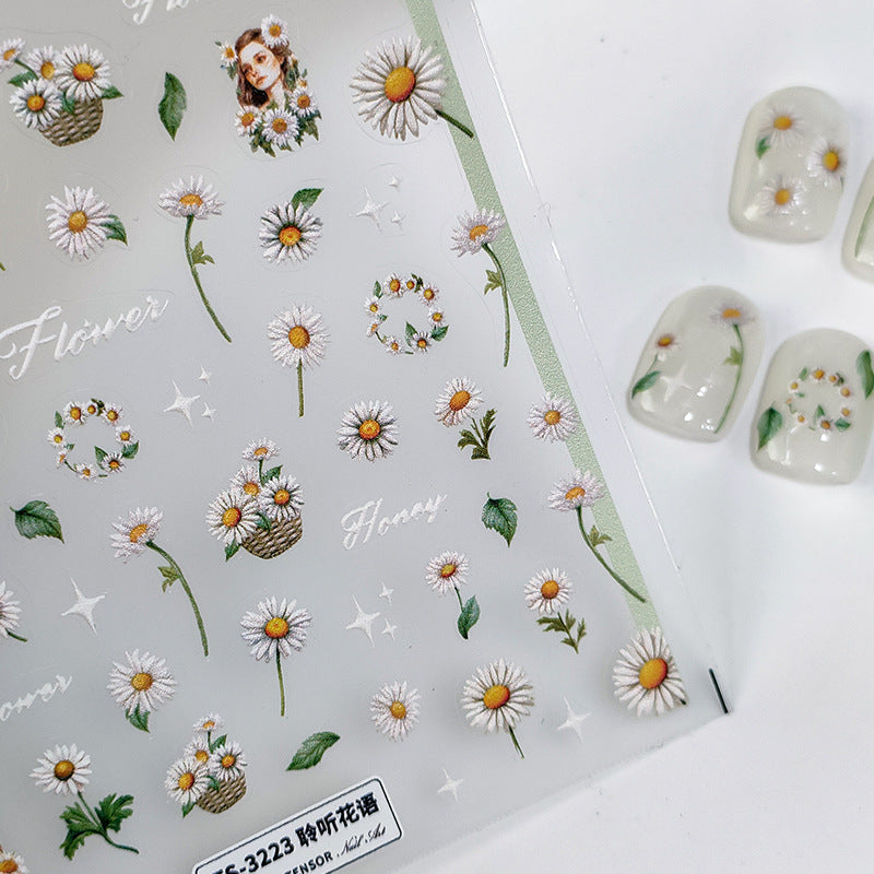 NailMAD Nail Art Stickers Adhesive Slider Daisy Flower Embossed Sticker Decals - Nail MAD