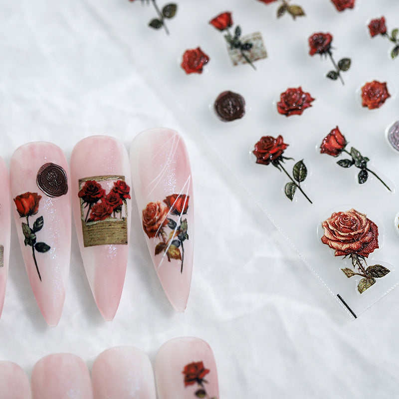 Tensor Nail Art Stickers Valentine's Day Rose Flower Embossed Sticker Decals - Nail MAD