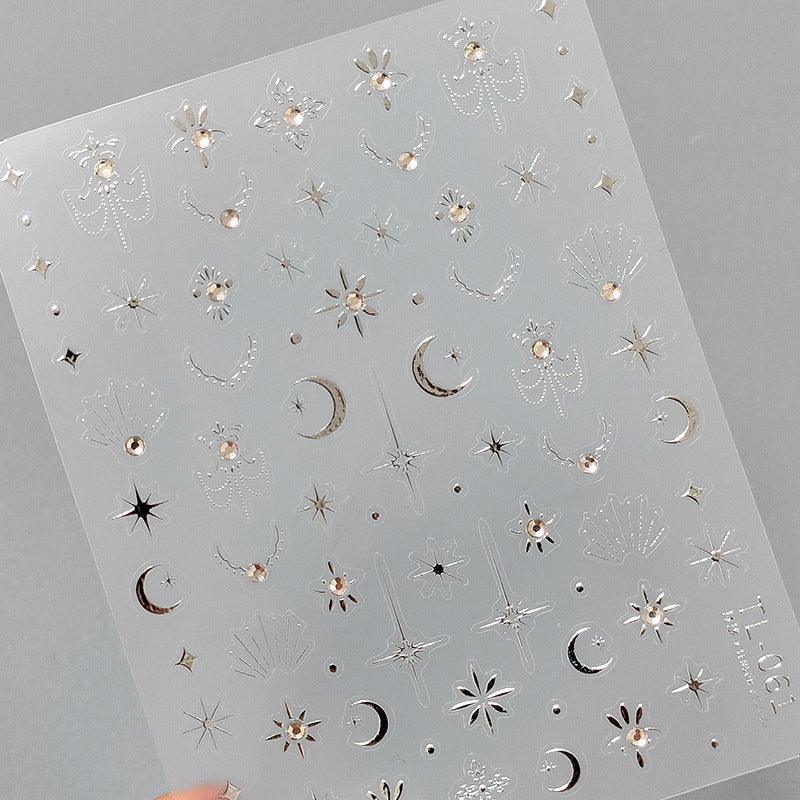Tensor Nail Art Stickers Gold Silver Stars Moon Embossed Sticker Decals TL056 - Nail MAD