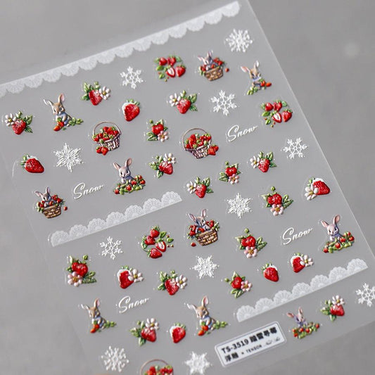 NailMAD Nail Art Stickers Adhesive Slider Embossed Strawberry Snowflake Sticker Decals - Nail MAD