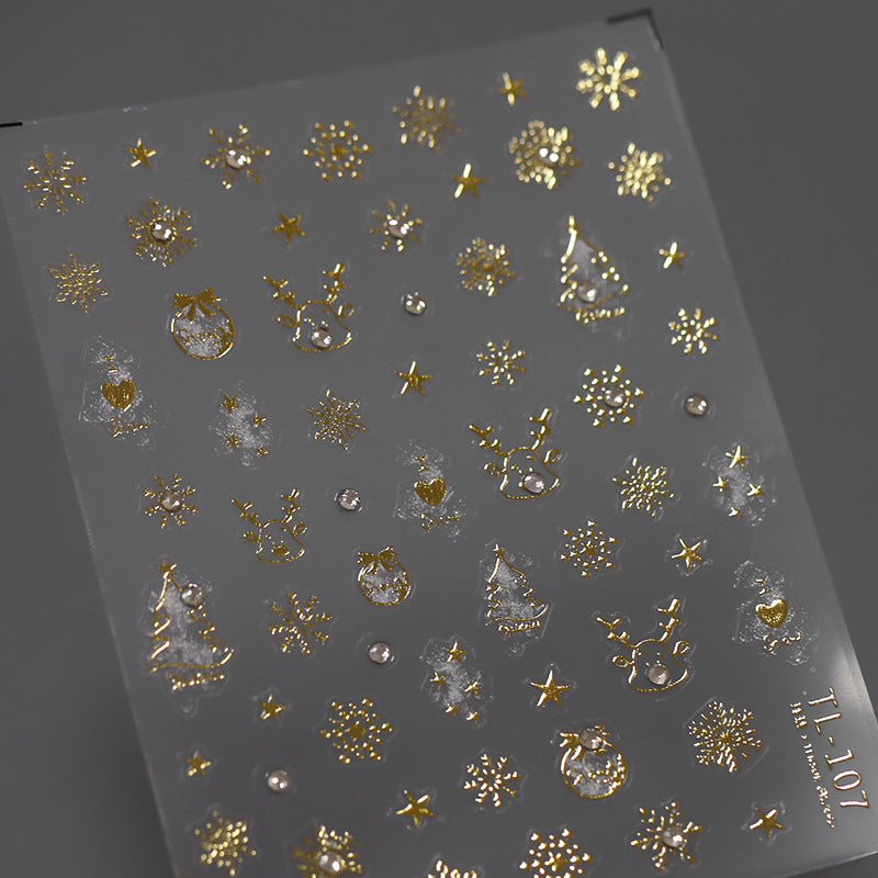 NailMAD Nail Art Stickers Adhesive Slider Embossed Golden Xmas with Beads Sticker Decals TL107 - Nail MAD