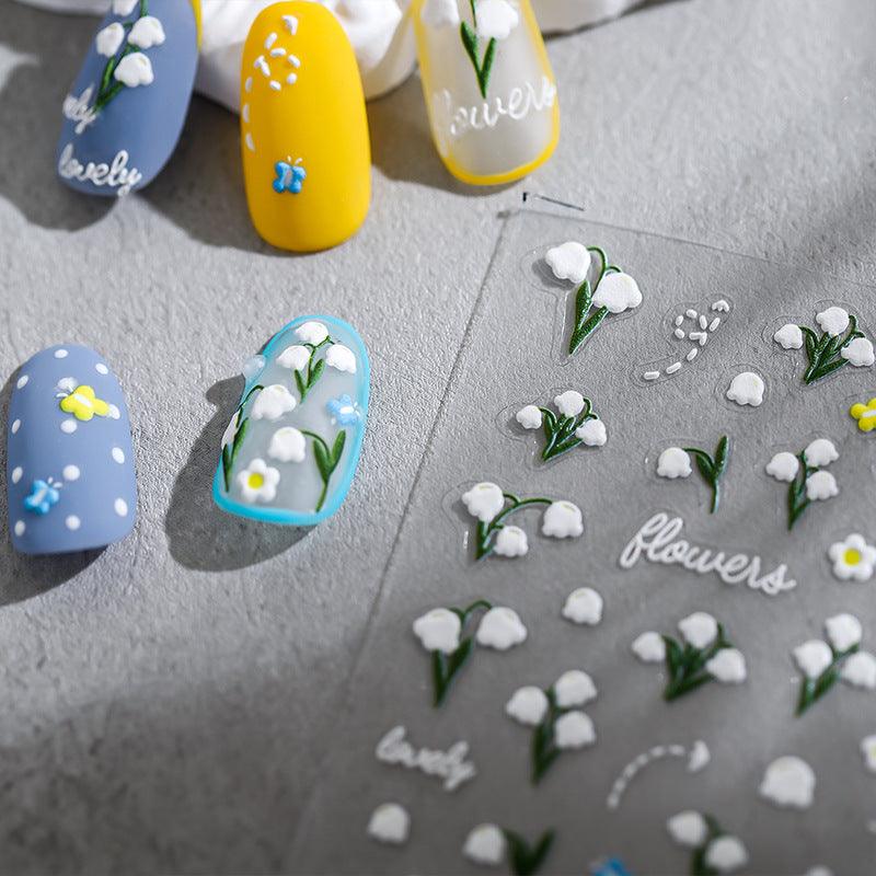 Tensor Nail Art Stickers Convallaria Majalis Embossed Sticker Decals - Nail MAD