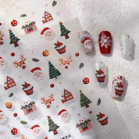 Santa Clause Nail Art Stickers Adhesive Snowflake Tree Embossed Sticker Decals TS3867