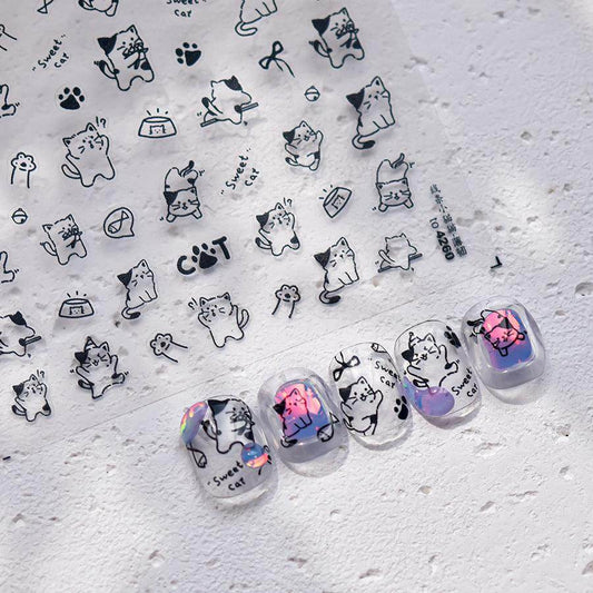 Cute Cat Nail Art Stickers Adhesive Embossed Sticker Decals to4260 - Nail MAD