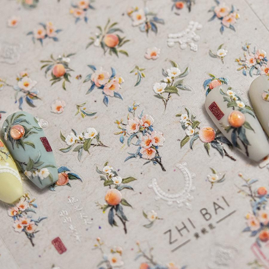 Fruit Nail Art Stickers Adhesive Peach Leaf Sticker Decals to3881