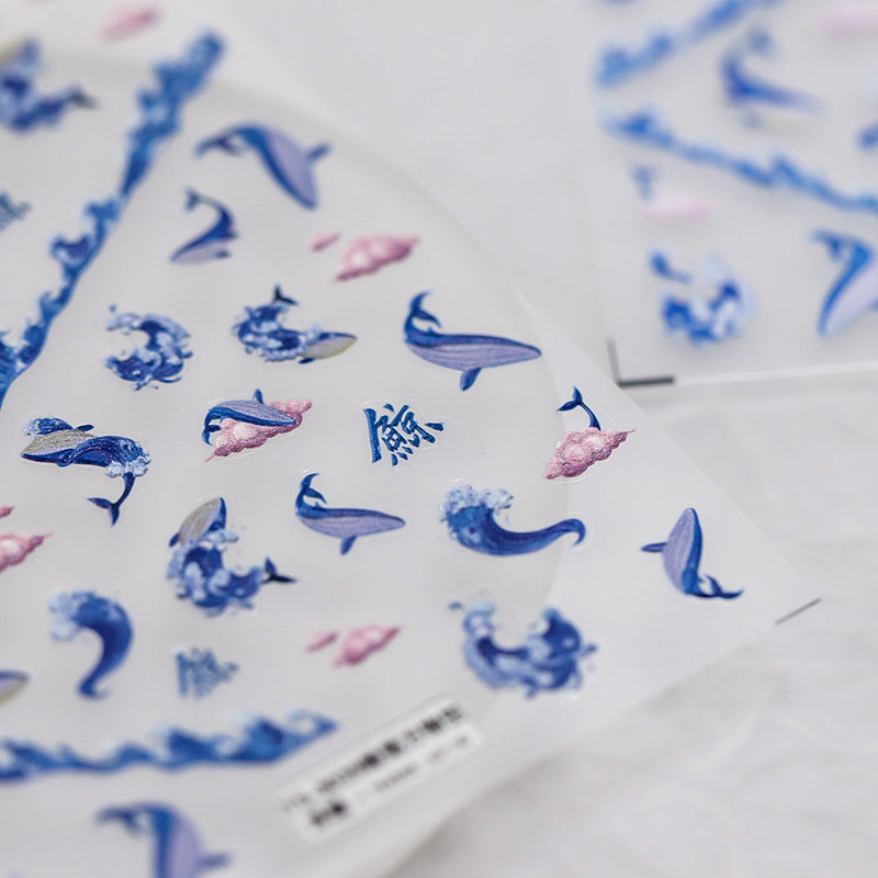 NailMAD Nail Art Stickers Adhesive Slider Blue Whale Embossed Sticker Decals - Nail MAD