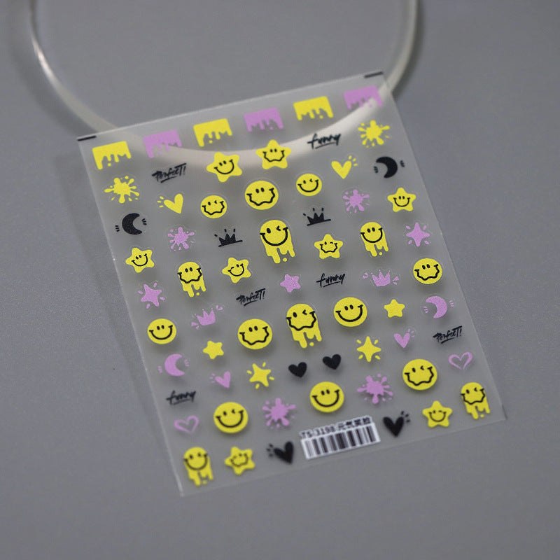 NailMAD Nail Art Stickers Adhesive Slider Smile Face Embossed Sticker Decals - Nail MAD