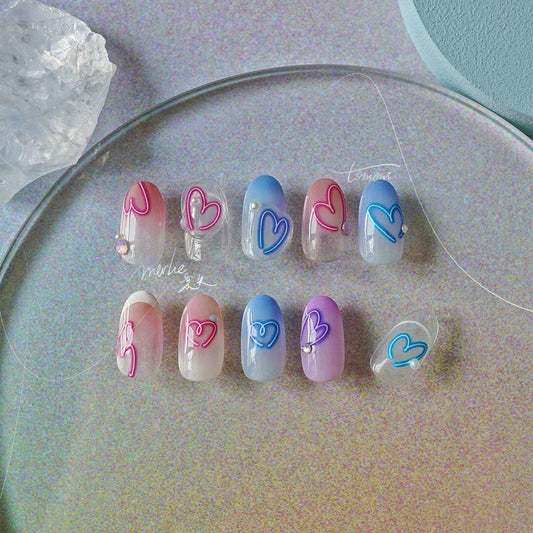 Neon Love Heart Nail Art Stickers Adhesive Hollow Sticker Decals for Valentine's Day