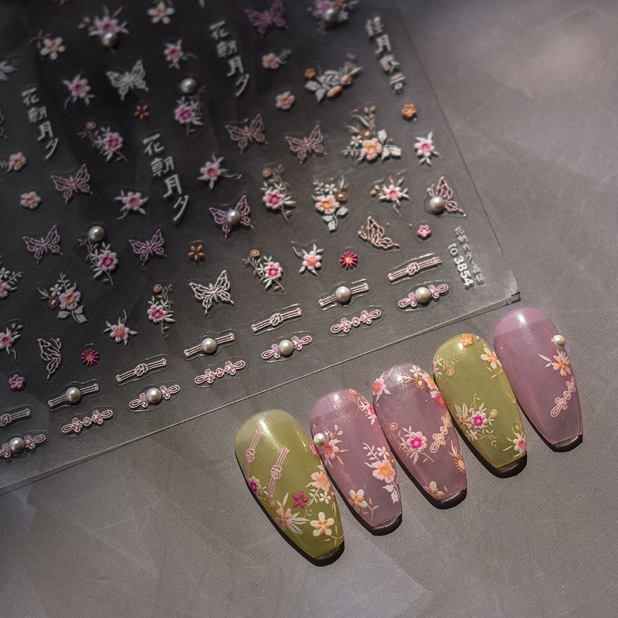 NailMAD Blooming Sakura Nail Art Stickers Adhesive Peachblow Flower Embossed Sticker Decals to3854