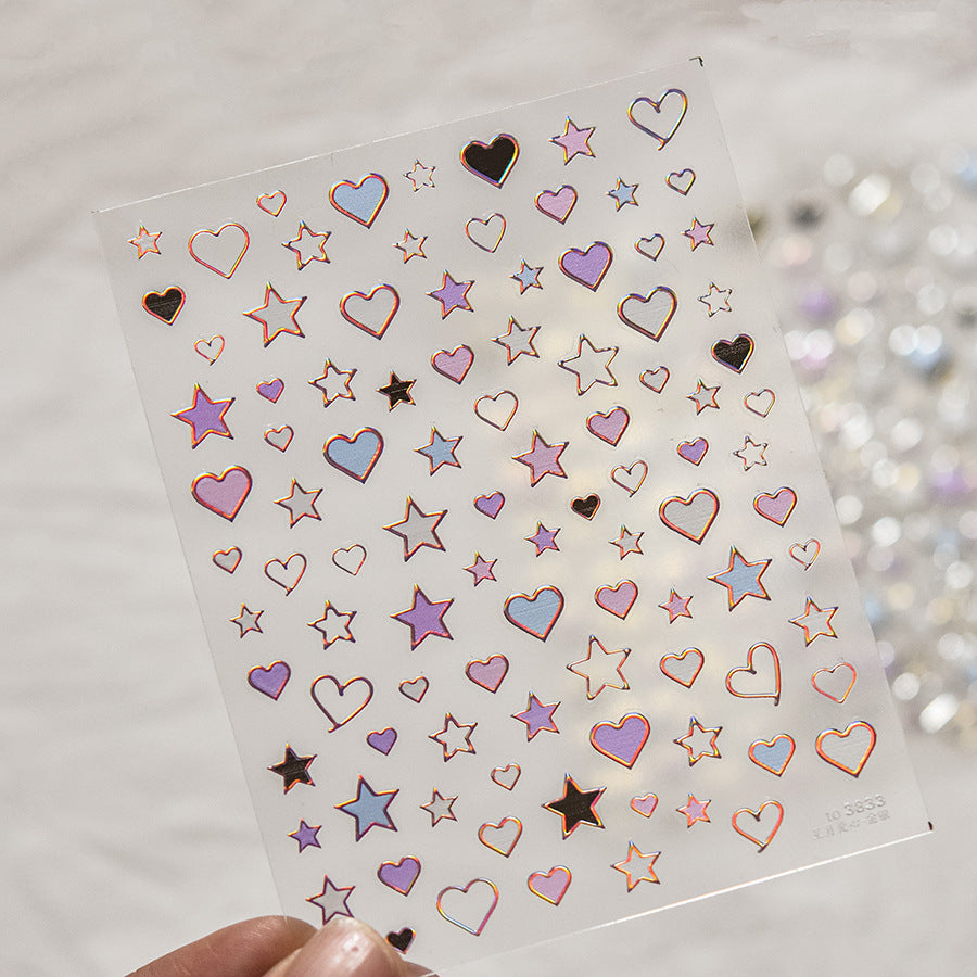 Stars Love Heart Nail Art Stickers Metal Colors Effect Adhesive Embossed Sticker Decals to3833