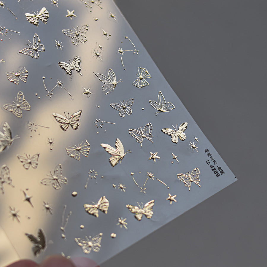 Metal Gold Butterfly Nail Art Stickers Star Moon Design Adhesive Embossed Sticker Decals to3897