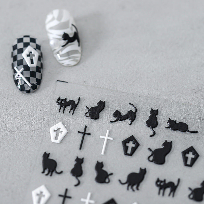 Tensor Nail Art Stickers Black Cat Cross Sticker Decals TS928 - Nail MAD
