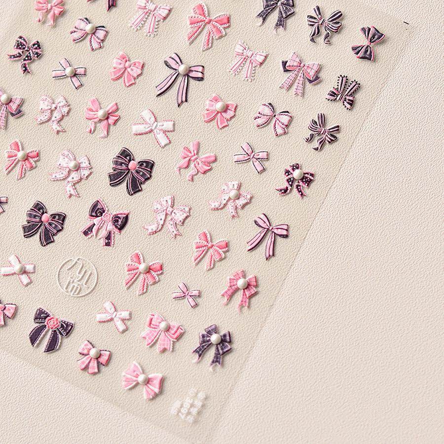 Black Bowtie Nail Art Stickers Adhesive Embossed Pink Bowknot Sticker Decals to3697 - Nail MAD