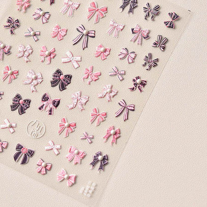 Black Bowtie Nail Art Stickers Adhesive Embossed Pink Bowknot Sticker Decals to3697 - Nail MAD